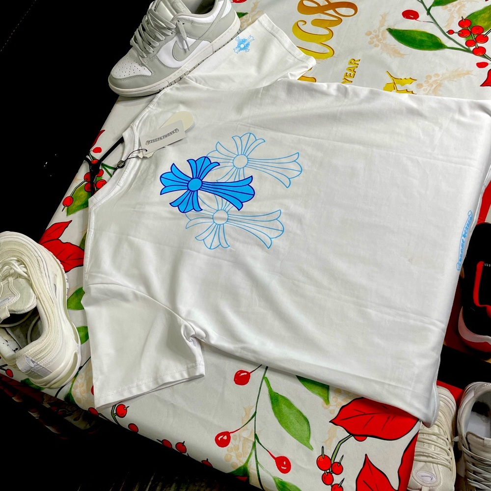 Chrome Hearts Men's Blue and White T-shirt
